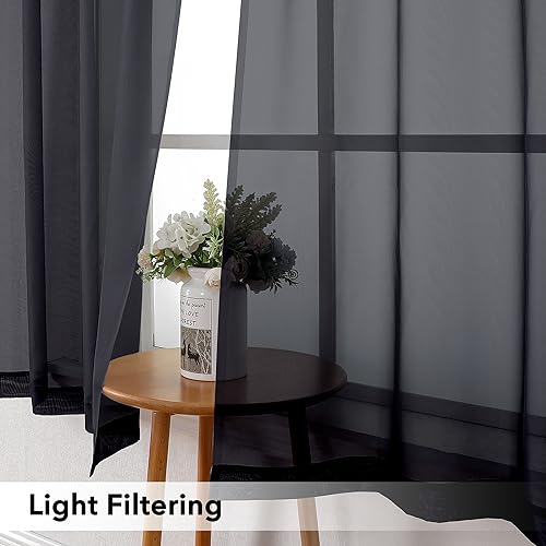 Black Short Sheer Curtains 45 Inch Length for Small Windows (Black / 42"W x 45"L (Pack of 2))