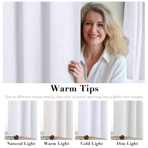 100% Blackout Linen Curtains 102" L 2 Panels Bright White (Bright White / 52"W x 102"L (Pack of 2))