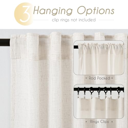 Natural Linen Curtains for Living Room Back Tab Modern Farmhouse Semi Sheer Natural Linen Curtains 45 inches Long 2 Panels Set Muted Neutral Window Curtain for Dining Room Bedroom 52x45 (Natural / 52"W x 45"L (Pack of 2))