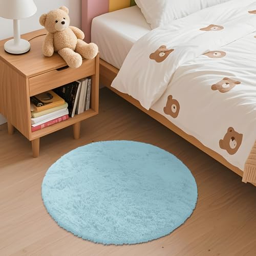 Light Blue Round Rugs for Bedroom (2 Ft Round / Light Blue)