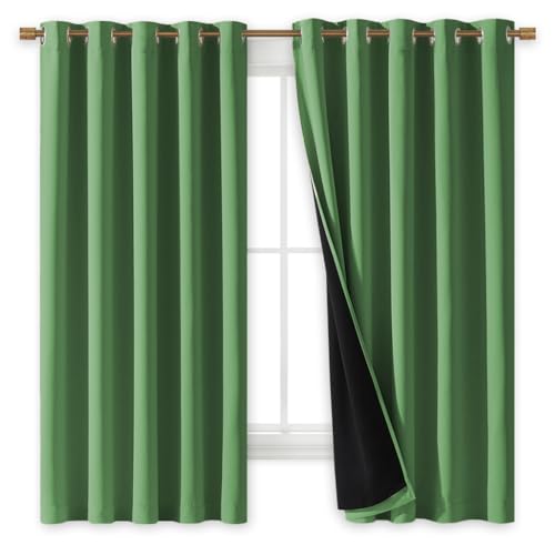 100% Blackout Curtains with Black Liners (Forest Green / 62"W x 63"L (Pack of 2))