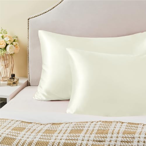 Zipper Satin Pillowcases (Ivory / King (20" x 40")-Zipper)