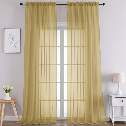 Extra Long Gold Sheer Curtains 108 Inches Long 2 Panels (Gold / 59"W x 108"L (Pack of 2))
