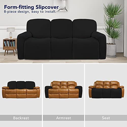 Super Stretch 3 Seats Recliner Sofa Couch Cover with Pocket (Large Recliner Sofa / Black)