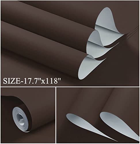 78.7''x17.7'' Grey Peel and Stick Wallpaper Contact Paper Modern Self Adhesive Wall Paper Removable Renter Friendly Textured Solid Color Shelf Cabinet Vinyl Roll (Coffee / 17.7" x 78.7")