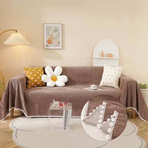 Brown Sofa Covers Simple Couch Cover for Pet White Floral Couch Cushion Covers for L Shape Chocolate Sofa Throw Cover Sectional Couch Covers for Living Room Machine Washable (71" x 134" / Daisy:brown)