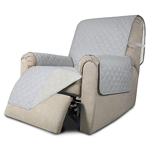 Recliner Chair Slipcover Reversible Sofa Cover Water Resistant Couch Cover Furniture Protector with Elastic Straps for Pets Dog (Light Gray/Ivory / Medium Recliner)