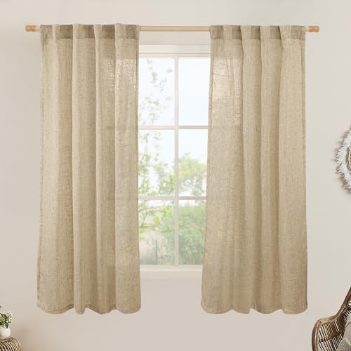 Faux Linen Window Curtains 63 inches Long for Bedroom 38 x 63 Inch (Brown / 38"W x 63"L (Pack of 2))