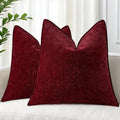 Chenille Wine Red Velvet Throw Pillow Covers 26x26 Set of 2 (Wine Red / 26" x 26" (Pack of 2))