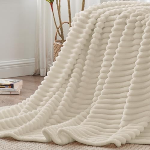 Ribbed King Size Blanket for Bed (Beige / King(108"x90"))