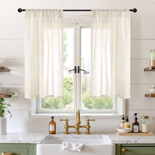Beige Linen Curtains 40 Inch Length for Short Window (Light Beige / 30"W x 40"L (Pack of 2))