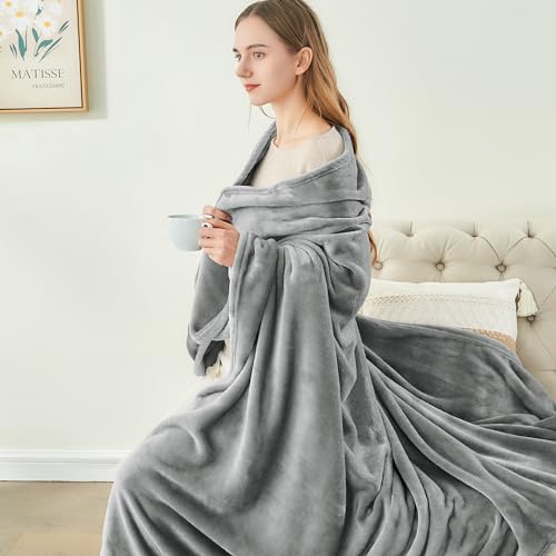 Fleece Blanket Soft Plush Queen Size Bed Blanket Grey 90"x90" (Grey / Queen(90"x90"))