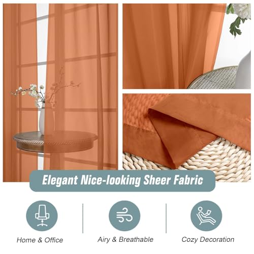 Orange Sheer Curtains 63 Inch Length 2 Panels (42"W x 63"L (Pack of 2) / Orange)