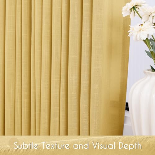 Gold Curtains for Living Room Back Tab Modern Farmhouse Semi Sheer Curtains 90 inches Long 2 Panels Set Muted Neutral Window Curtain for Dining Room Bedroom 52x90 (Rich Gold / 52"W x 90"L (Pack of 2))