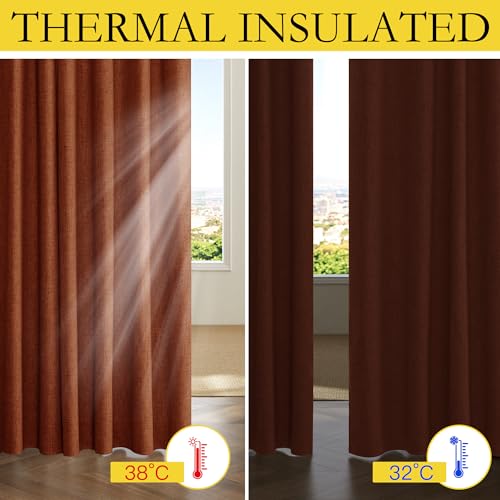 100% Absolutely Blackout Linen Curtains with Thermal Insulated Liner (42"W x 90"L (Pack of 2) / Burnt Orange)
