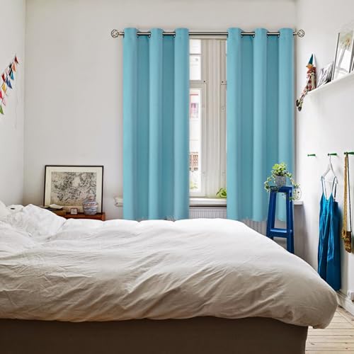 Aqua Blue Room Darkening Curtains 63 Inch for Bedroom (Aqua / 42"W x 63"L (Pack of 2))
