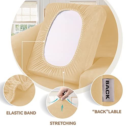 Velvet Stretch 3 Pieces Couch Cover for Sofa Washable (Medium / Champagne)