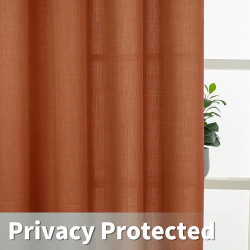 Short Linen Curtains 40 Inch Length for Small Windows (42"W x 40"L (Pack of 2) / Silver Grommet-terracotta)