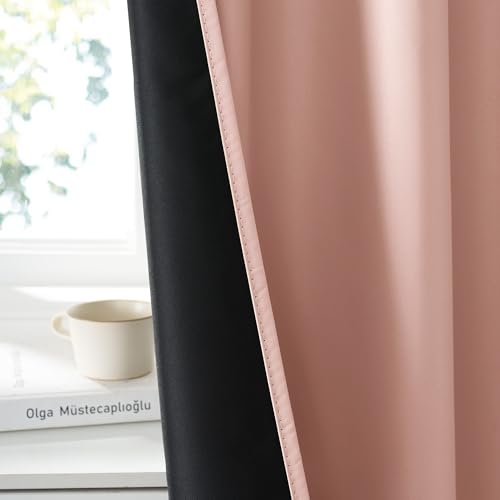 100% Blackout Short Curtains for Small Window (100% Blackout - Peach Pink / 34"W x 45"L (Pack of 2))