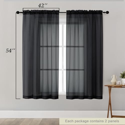 Sheer Black Curtains for Bedroom Living Room 54 Inch Length 2 Panels Set (Black / 42"W x 54"L (Pack of 2))