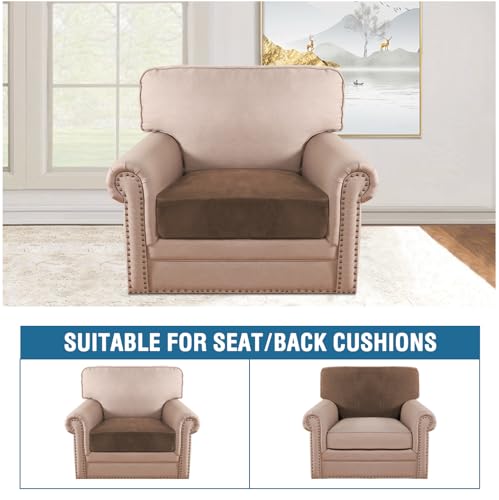 Velvet Stretch Couch Cushion Cover Plush Cushion Slipcover for Chair Cushion Furniture Protector Seat Cushion Sofa Cover (Caramel Cafe / 1 Cushion Armchair)