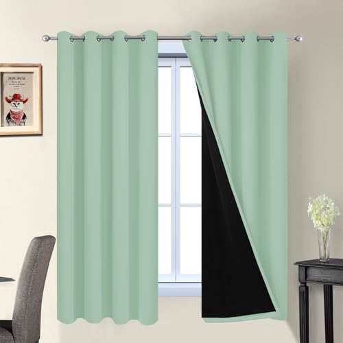 Light Sage 100% Blackout Curtains 63 Inches Long 52" Wide (52"W x 63"L (Pack of 2) / Light Sage)