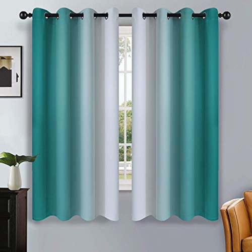 Ombre Teal to Grey White Curtains for Living Room 52Wx63L (52"W x 63"L (Pack of 2) / Teal)