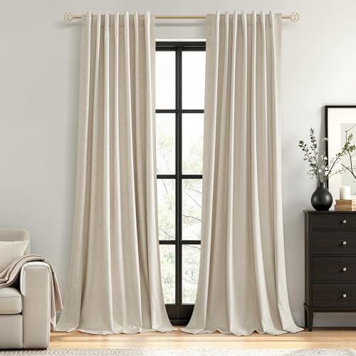 Extra Long 100% Blackout Linen Curtains for Bedroom 108 inches Long (Taupe Burlywood / 52"W x 108"L (Pack of 2))