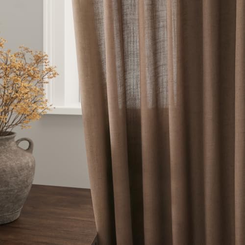 Caramel Brown Curtains 100 Inches Long 2 Panels Set Back Tab Linen Extra Long Drapes for Living Room Modern Farmhouse Light Filtering Semi Sheer Linen Curtain for Big Window 52x100 (52"W x 100"L (Pack of 2) / Caramel Brown)