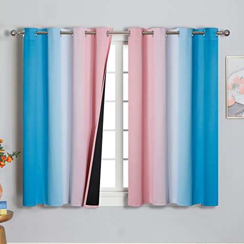 Pink and Blue Ombre Curtains for Bedroom 45 Inch Long (Pink and Blue / 52"W x 45"L (Pack of 2))