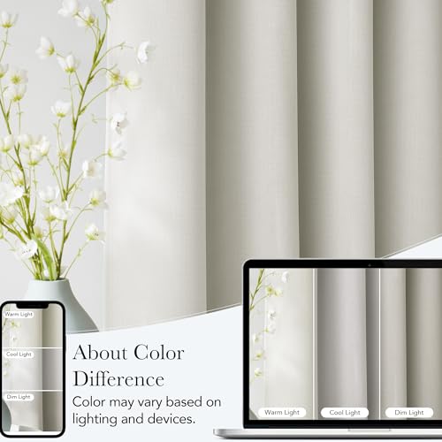Natural Faux Linen Room Darkening Rod Pocket Curtains 63 inch Length (Linen Natural White / 42"W x 63"L (Pack of 2))