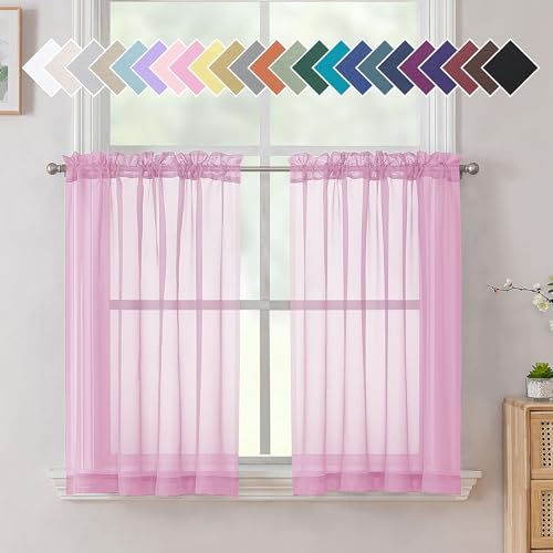 Pink Short Curtains Sheer Bathroom (40"W x 36"L (Pack of 2) / Light Pink)