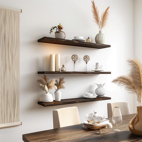36 Inch Floating Shelves for Wall Rustic Brown Wood Wall Shelves for Bedroom Set of 4 (36 inch / Rustic Brown)