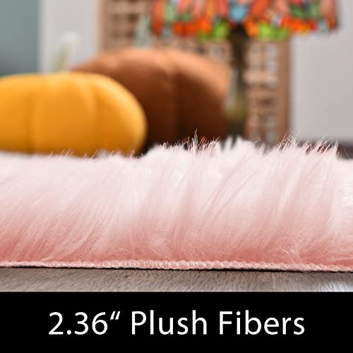 Round Pink Faux Sheepskin Fur Rug Circle Rugs 4ft Soft Fluffy Rugs for Bedroom Girls Living Room Rug for Dorm Floor Luxury Home Decor (4' (Round) / Pink)