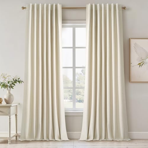 Cream Extra Long 132 Inch 100% Blackout Curtains for Livingroom Neutral Boho Linen Blend Farmhouse Curtain Drapes Sound Proof Drapes Privacy Ceiling Track Villa Bedroom 11Ft (Cream / 52"W x 132"L (Pack of 2))