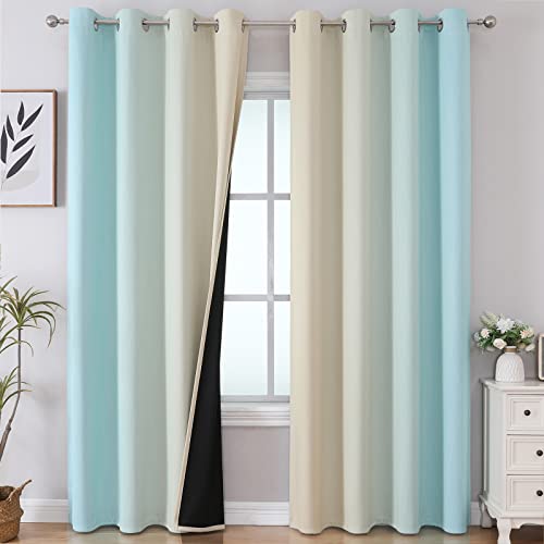 Aqua and Beige Ombre Blackout Bedroom Curtains 108 Inches (Beige and Aqua / 52"W x 108"L (Pack of 2))