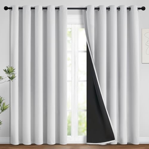 Greyish White 100% Blackout Curtains 84 Inches Long (62"W x 84"L (Pack of 2) / Greyish White)