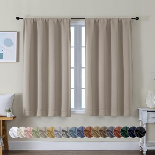 Ava Stone Short Blackout Curtains for Bedroom 45 Inches Long 2 Panels Set (Stone / 40"W x 45"L (Pack of 2))