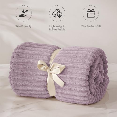 3D Ribbed Dusky Violet Fleece Twin Blanket for Couch (Dusky Violet / Twin(60"x80"))