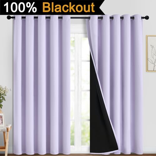 Lilac 100% Blackout Curtains 84 Inches Long for Bedroom 70" Wide (70"W x 84"L (Pack of 2) / Lilac)