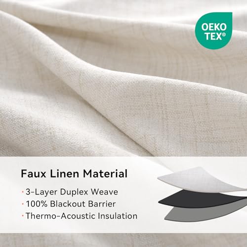 100% Blackout Linen Curtains 108 Inch Long 2 Panels Set (Alba | Beige / 50"W x 108"L (Pack of 2))