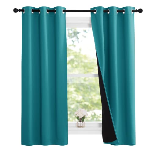 Peacock Teal 100% Blackout Lined Curtains (Peacock Teal / 37"W x 63"L (Pack of 2))