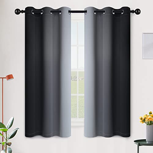 Ombre Black to Grey White Curtains for Living Room 42Wx63L (42"W x 63"L (Pack of 2) / Black)