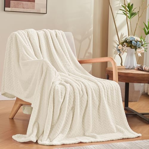 Cream White Fleece Throw Blanket for Couch (Cream White / Throw/Travel-50x60 IN)