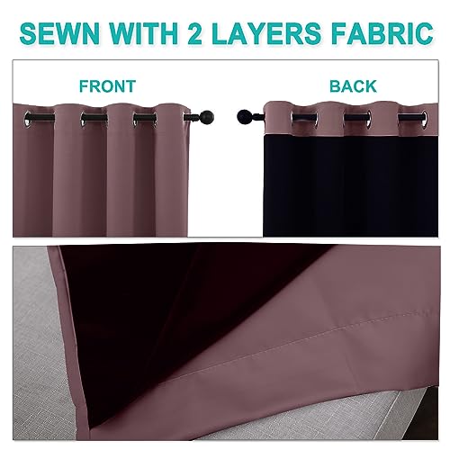 100% Blackout Short Curtains with Black Liners (Dry Rose / 37"W x 40"L (Pack of 2))