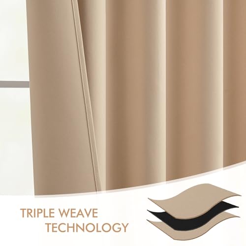 Beige Back Tab Blackout Curtains 52x102 Inch Long 2 Panels Set (Beige / 52"W x 102"L (Pack of 2))