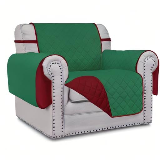 Chair Sofa Slipcover Reversible Sofa Cover Water Resistant Couch Cover Furniture Protector Cover with Elastic Straps for Pets Kids Children Dog Cat (Green/Christmas Red / Small Chair)