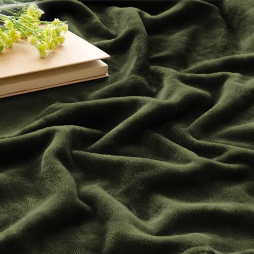 Fleece Blanket Soft Plush Twin Size Blanket Olive Green 60"x80" (Olive Green / Twin(60"x80"))
