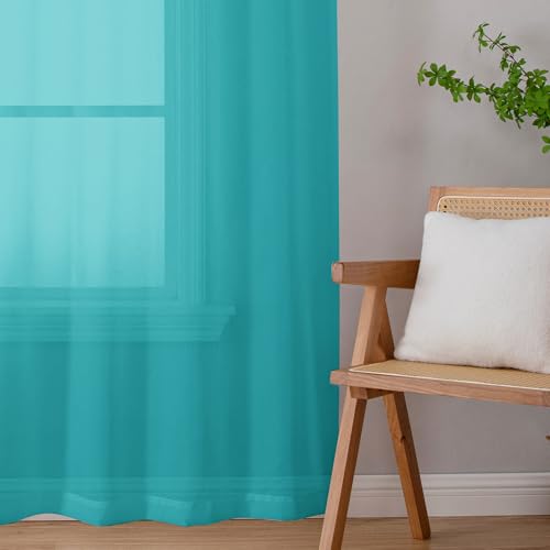 Turquoise Sheer Valances for Windows (Turquoise / 42"W x 16"L (Pack of 2))