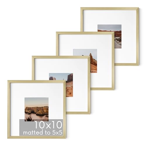 10x10 Gold Metal Picture Frames Matted to 5x5 (Set of 04 / Gold Metal / 10x10 in)